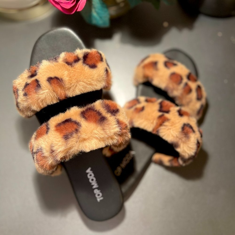 Top Moda Slippers Slip On Flat Sandals Comfort Leopard Cheetah Print Size 8